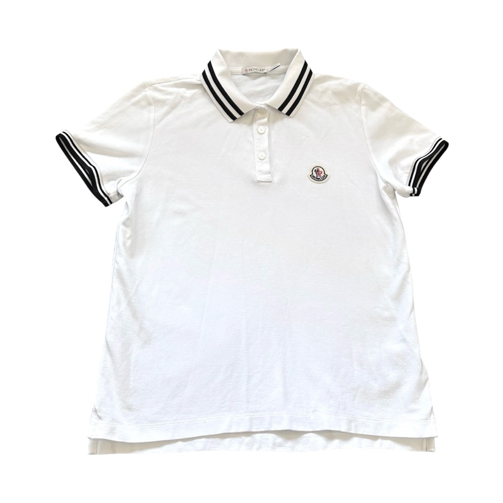 Moncler Women's Cotton Logo Patch Short-Sleeve Polo Shirt in White Preppy Medium